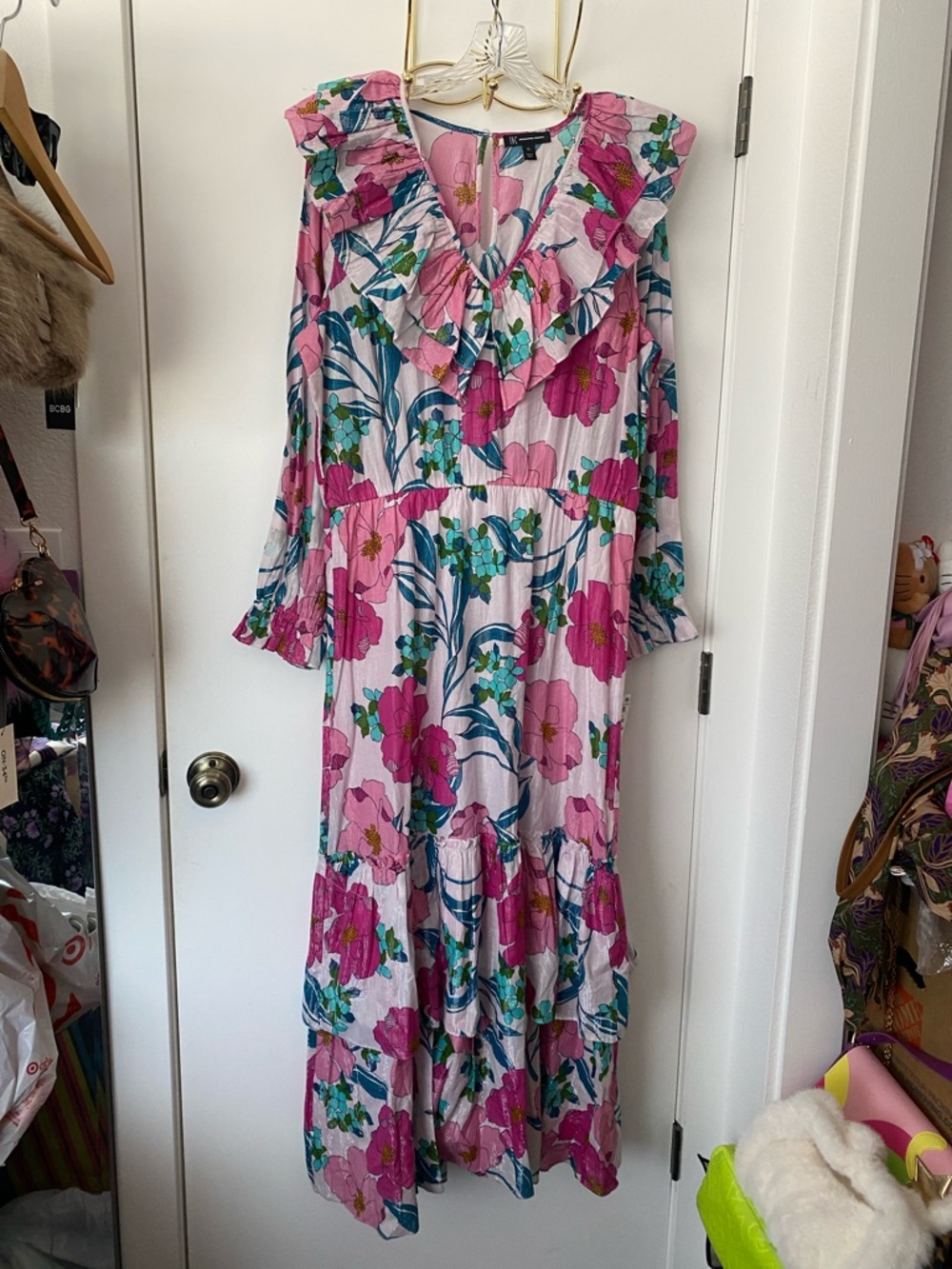 INC International Concepts Pink Floral Ruffle Maxi Dress NWT! 🌸✨